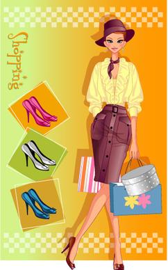 girls shopping set8 vector