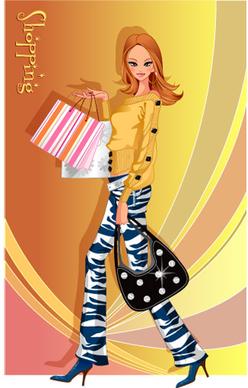 girls shopping set7 vector