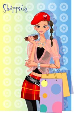 girls shopping set1 vector