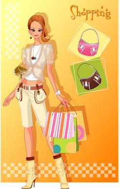 girls shopping set2 vector