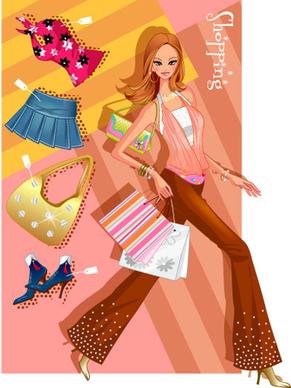 girls shopping set5 vector