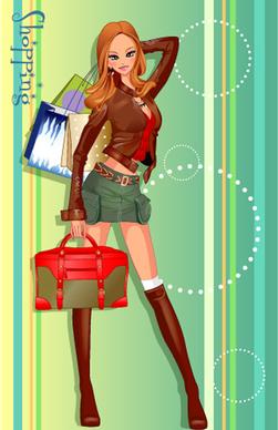 girls shopping set2 vector