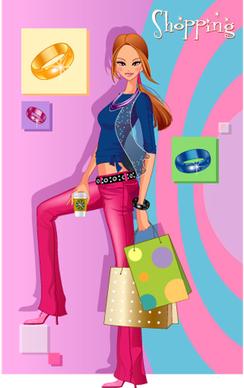 girls shopping set5 vector