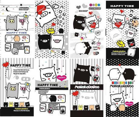 black and white cartoon elements vector graphics