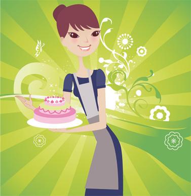 cake with woman vector