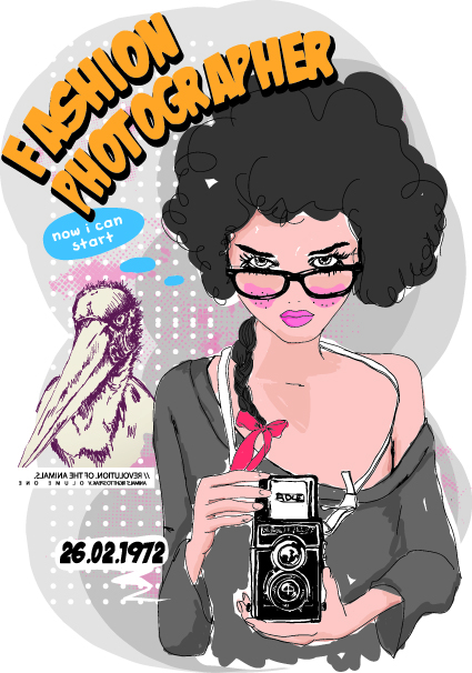 fashion girl with camera vector