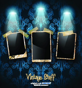 retro photoframes with spotlights vector