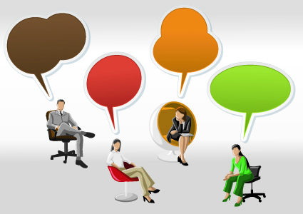 people with speech bubbles design elements