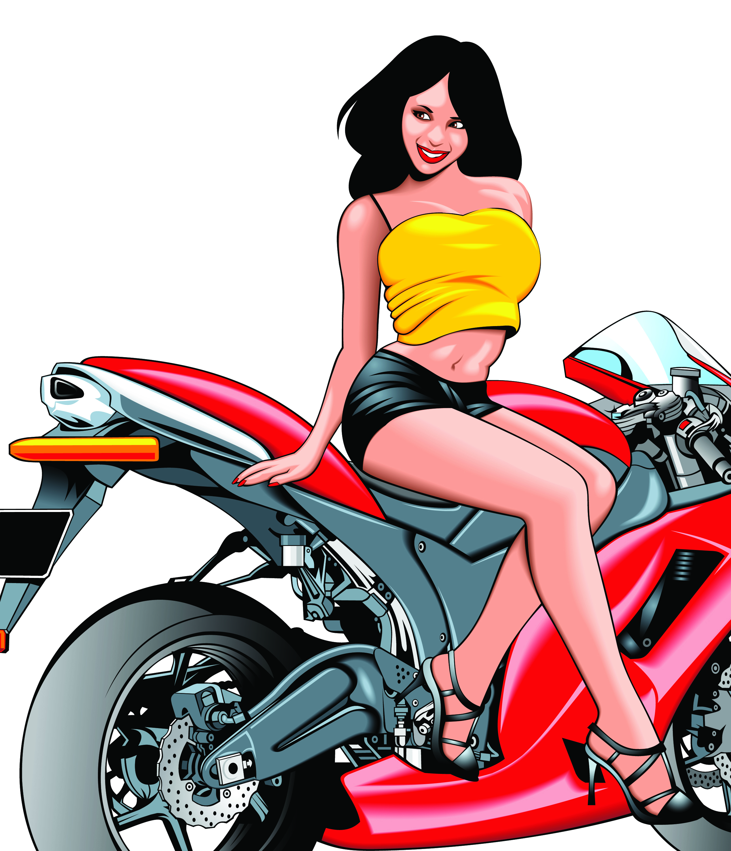 girl and motorbike vector illustration set