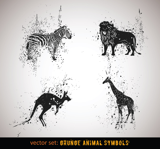 vector grungy animals symbols set