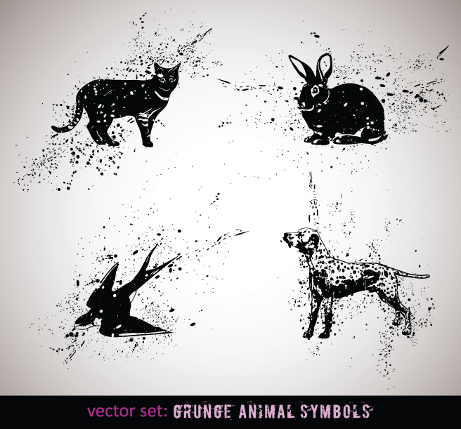 vector grungy animals symbols set