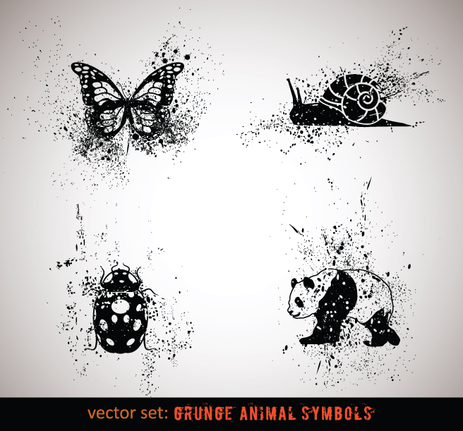 vector grungy animals symbols set