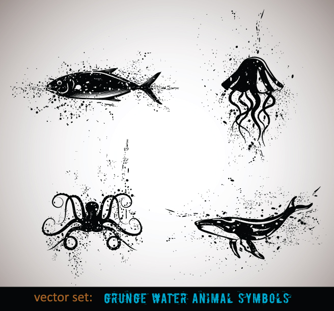 vector grungy animals symbols set