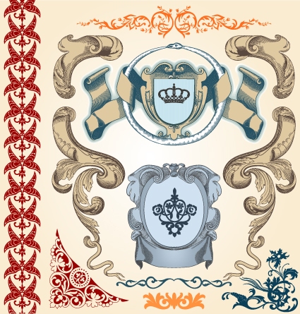 retro ornaments and frames vector art set