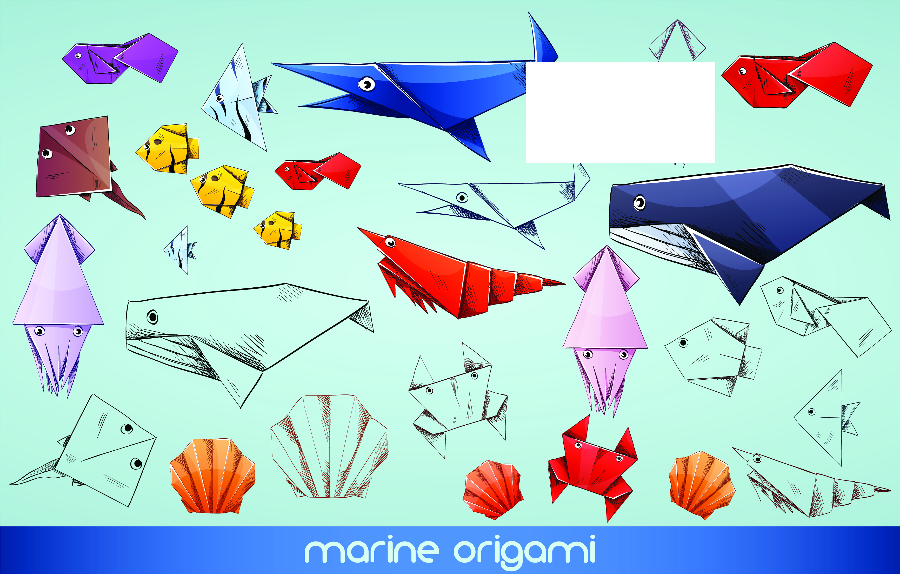 cute animal origami elements vector