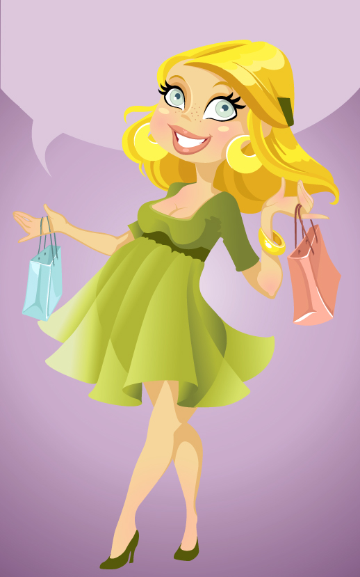 vector set of shopping girl design elements