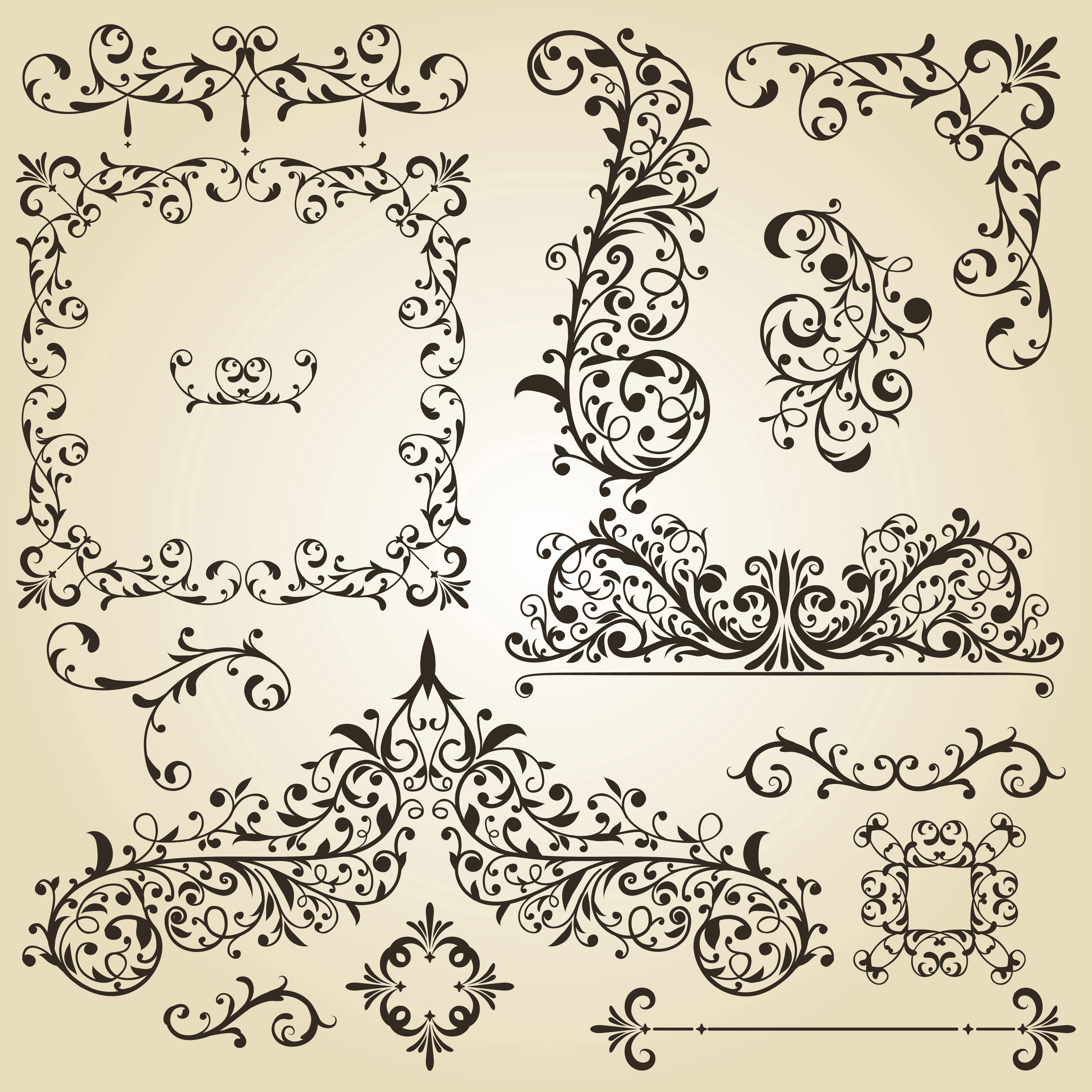 vintage floral accessories and borders vector