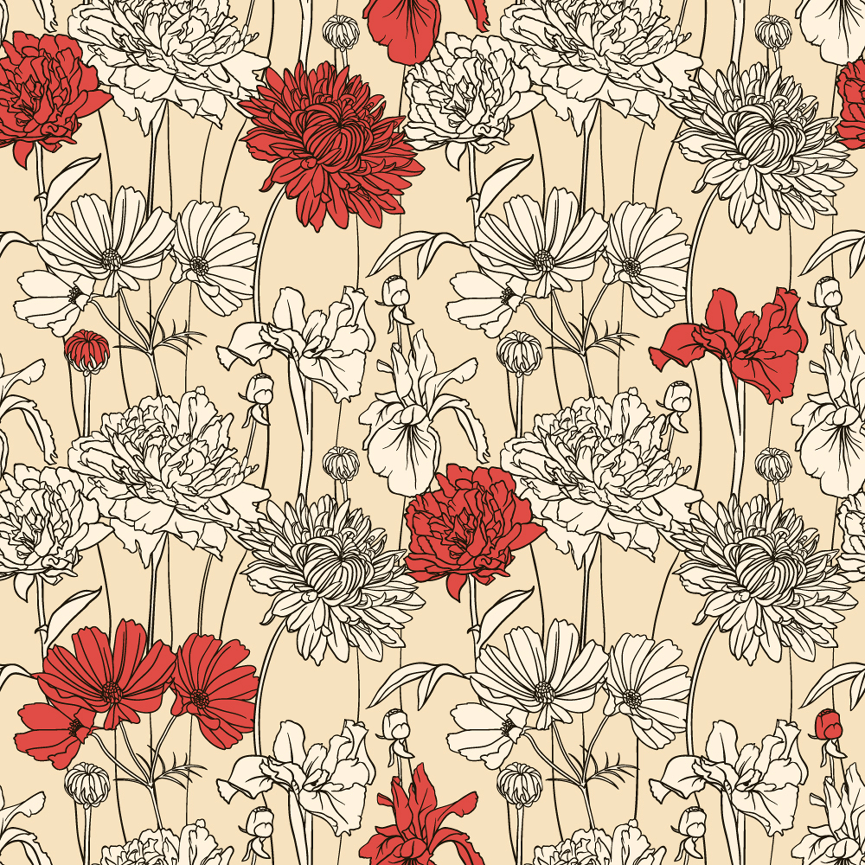 hand drawn flower pattern art vector