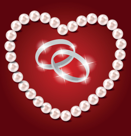 pearl heart and wedding rings vector