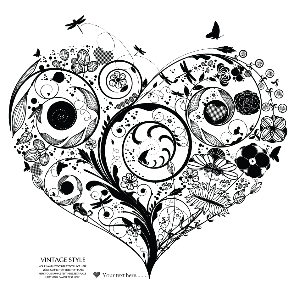 creative floral hearts design vector graphics