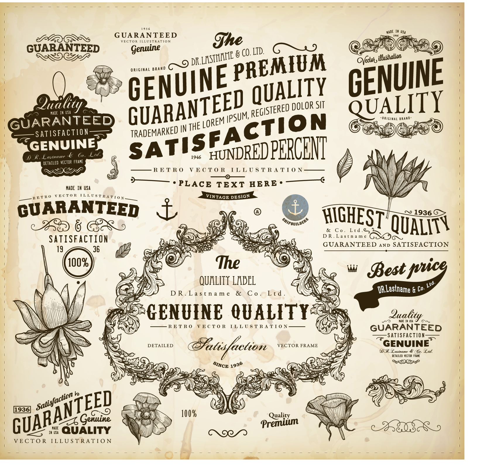 vintage ornaments adornment elements vector art