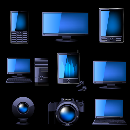 different blue icons appliances design vector