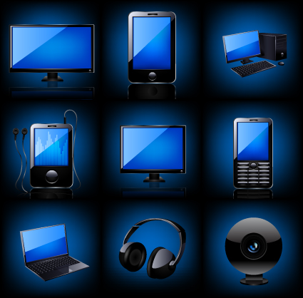 different blue icons appliances design vector