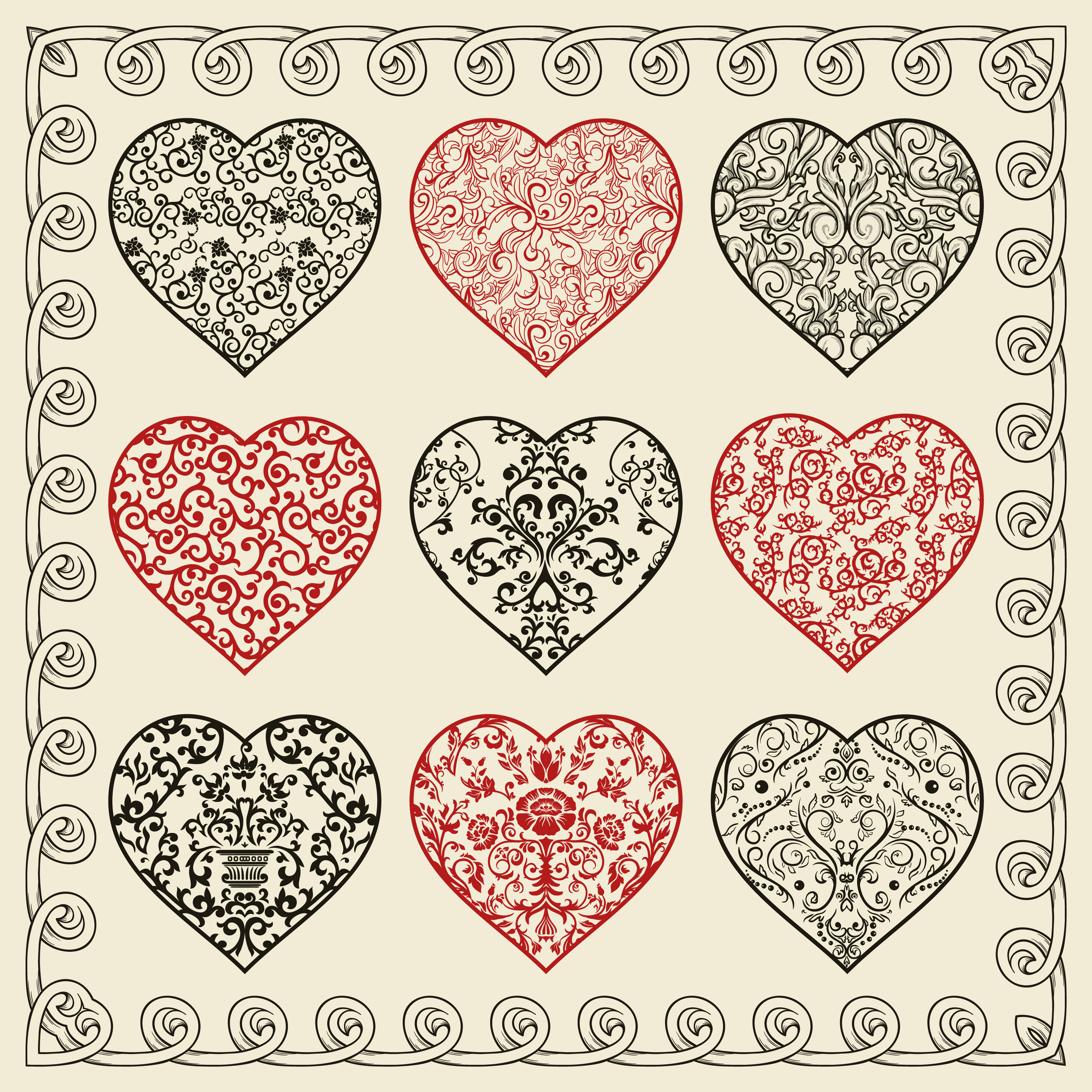 drawing heart valentine day design elements vector