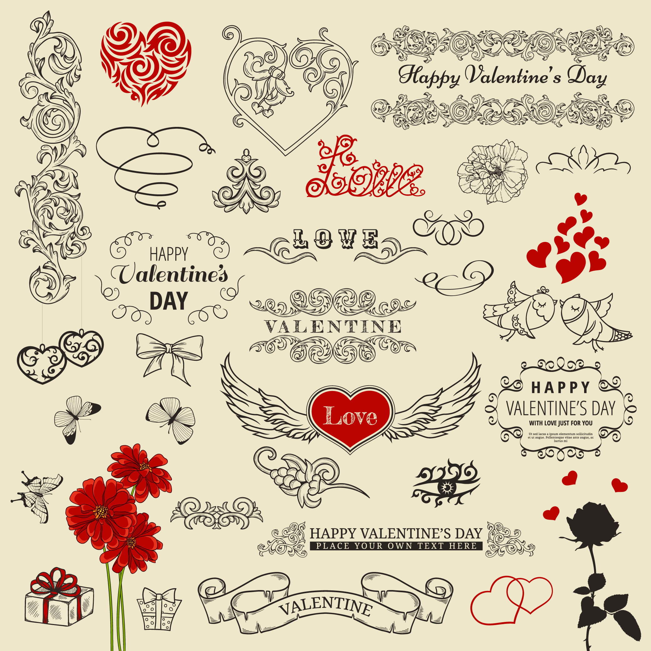 valentine vintage ornaments design elements vector