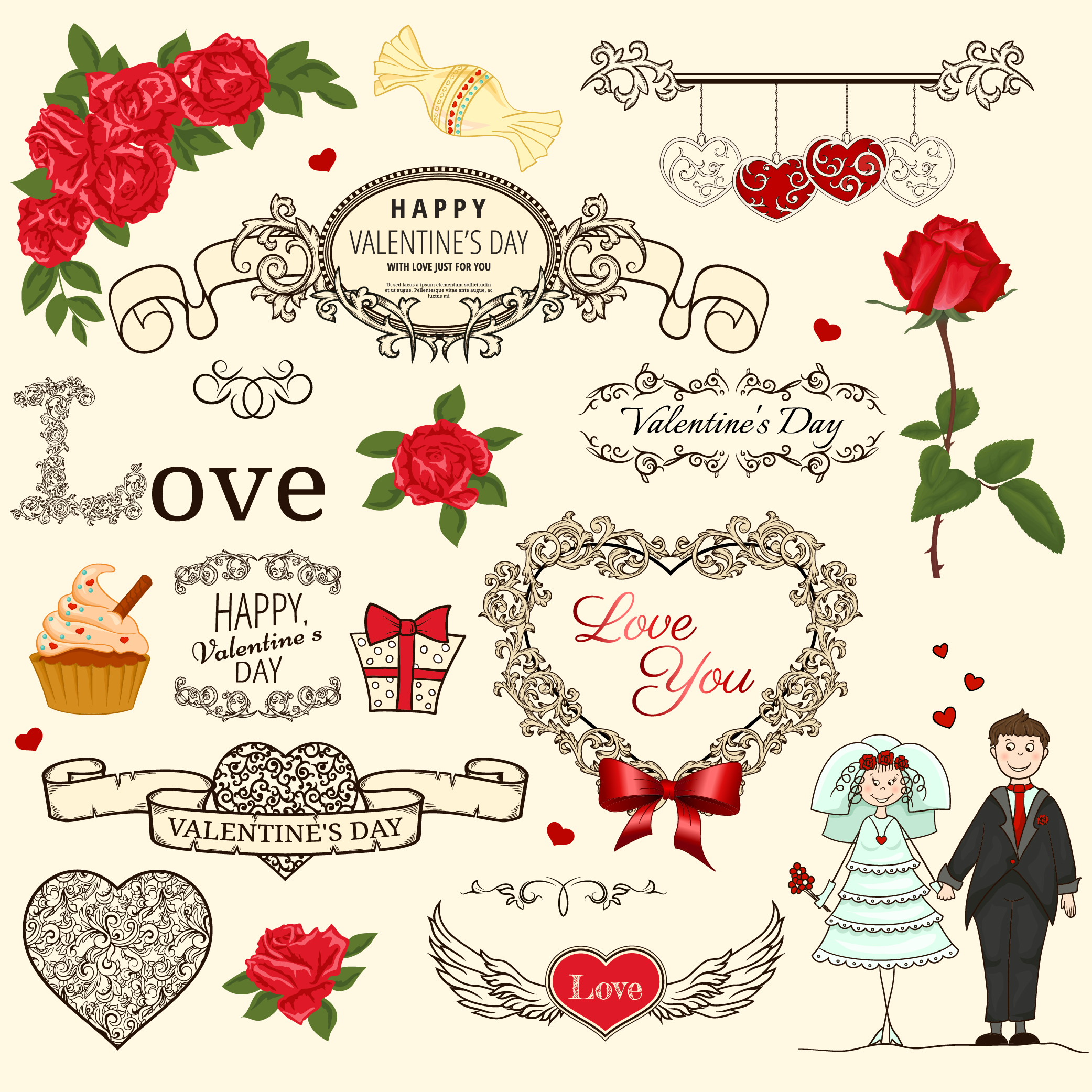 valentine vintage ornaments design elements vector