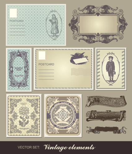 set of vintage post cards elements vector