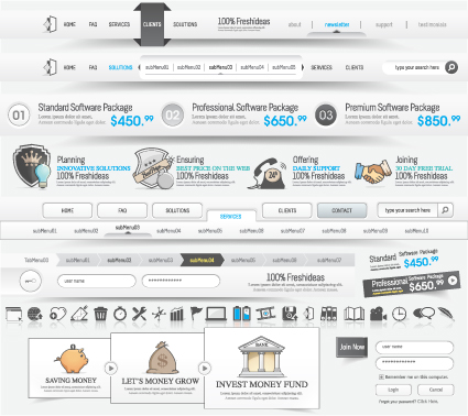 set of web menu navigation vector