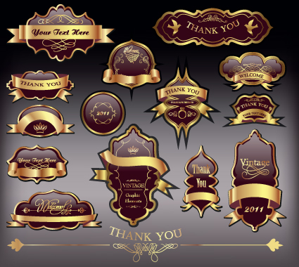 gold label with retro style vector set