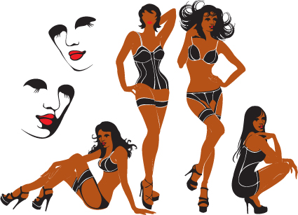 vector set of alluring beauty girls design elements