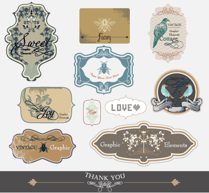 set of retro and vintage label vector graphics