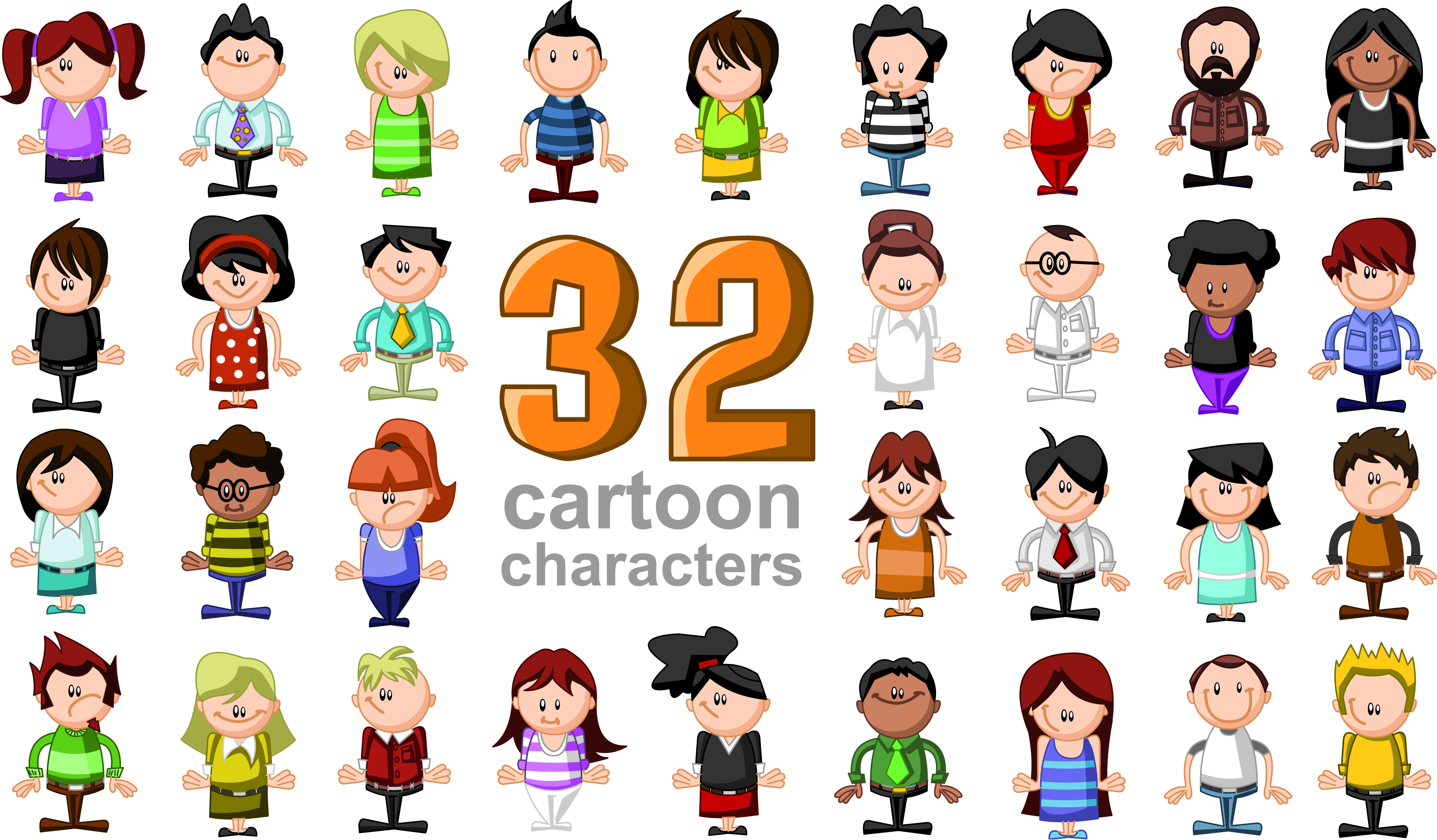 cartoon funny people elements vector set