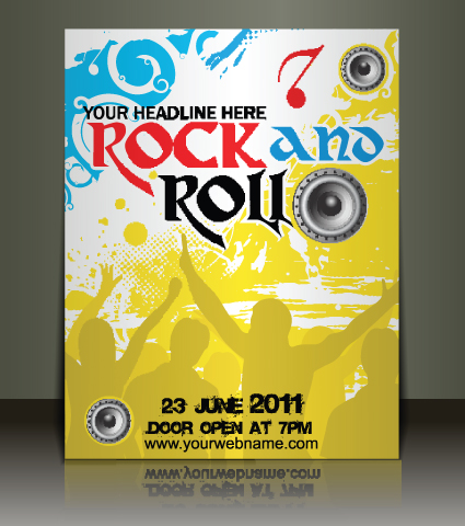 creative music flyer rock and roll design vector