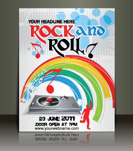 creative music flyer rock and roll design vector