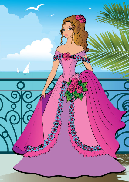 set of beautiful princess vector graphics