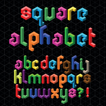 set of colorful alphabet and numbers design vector