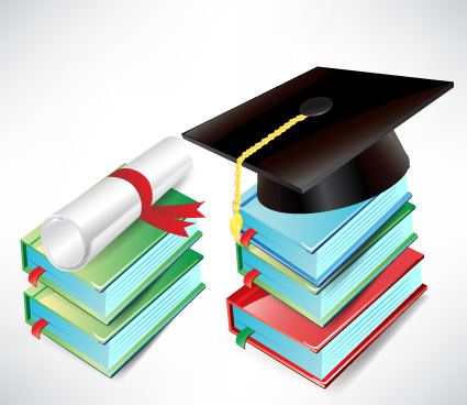 elements of graduation cap and diploma design vector