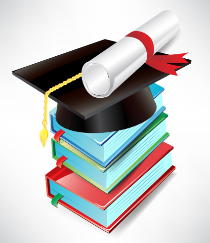 elements of graduation cap and diploma design vector