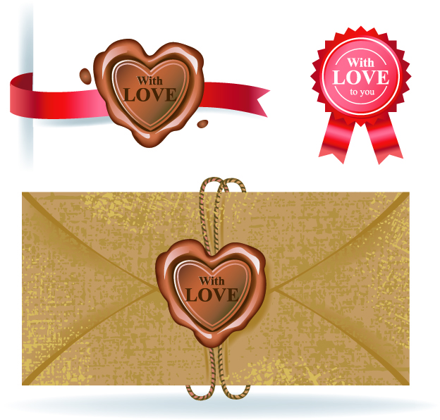 wax seals with love postcard vector graphics