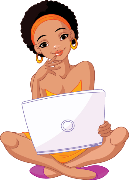 set of girl with computer design elements vector