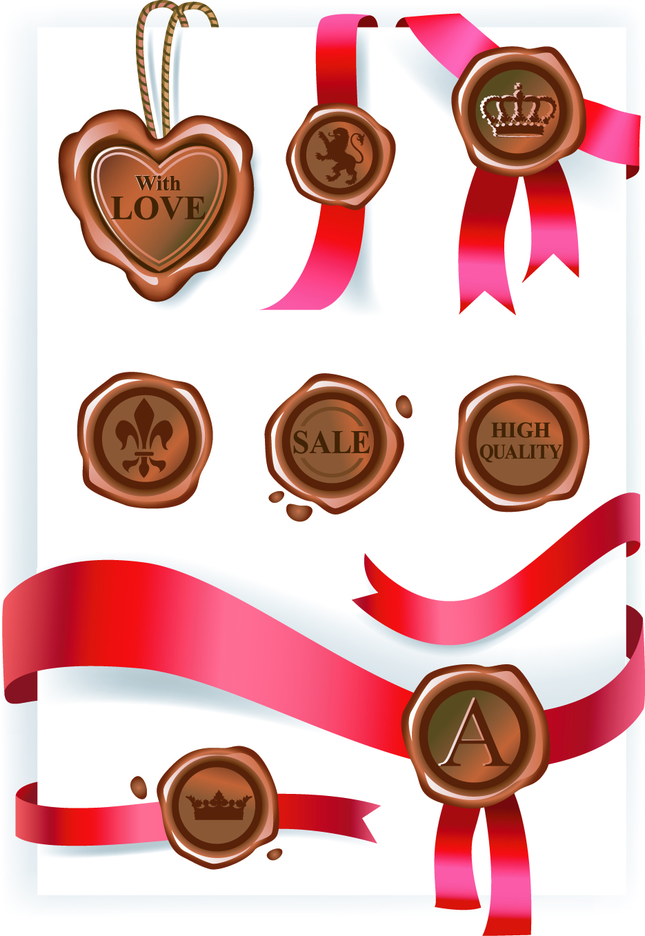 wax seals with love postcard vector graphics