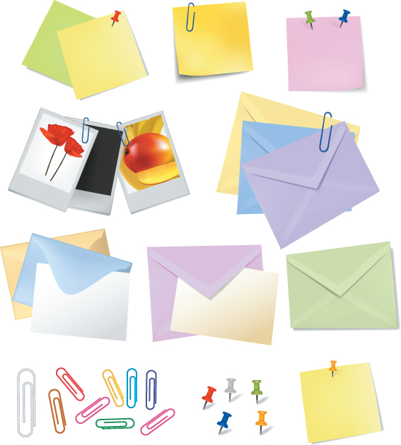 multicolor message paper and paper clip vector