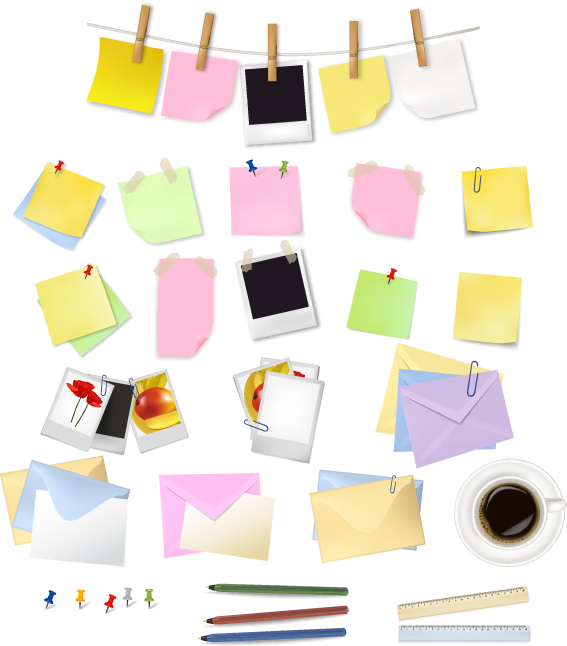 multicolor message paper and paper clip vector