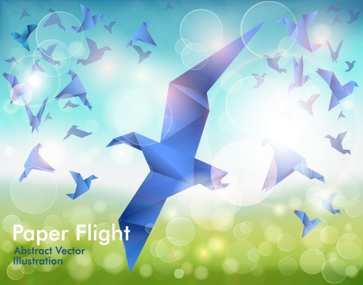 set of flight origami birds vector illustration