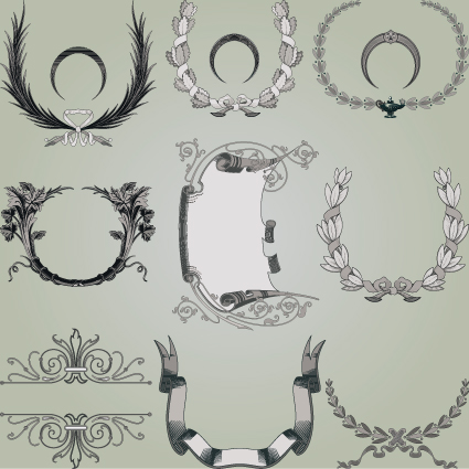 vintage symbols and decoration patterns vector set