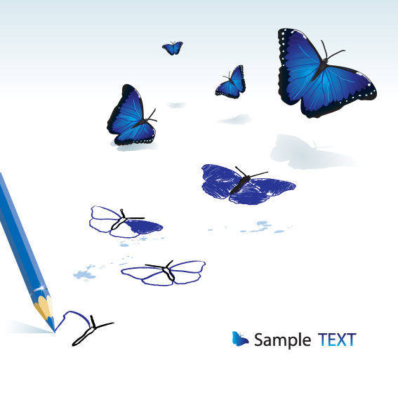 vivid butterfly with pencil design vector